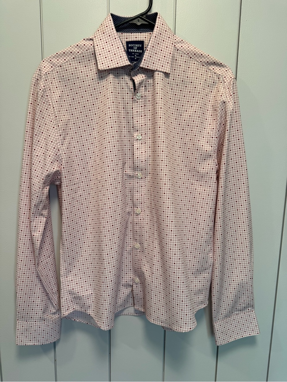 Society Of Threads Pink Micro-Grid Dress Shirt